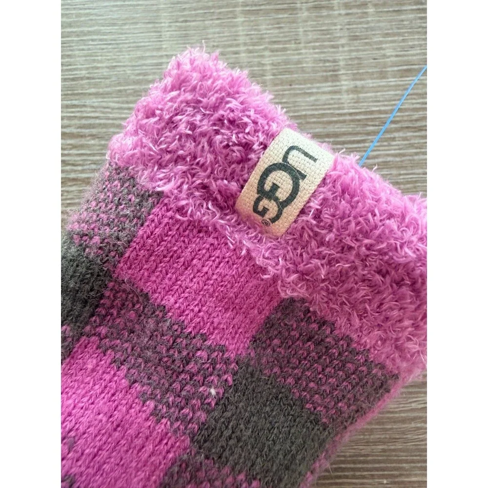 UGG Kids Youth Cozy Knit Socks Pink Plaid Checkered Size M/L - 8